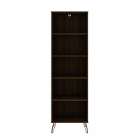 Manhattan Comfort 131GMC5 Rockefeller Bookcase 2.0 with 5 Shelves and Metal Legs in Brown
